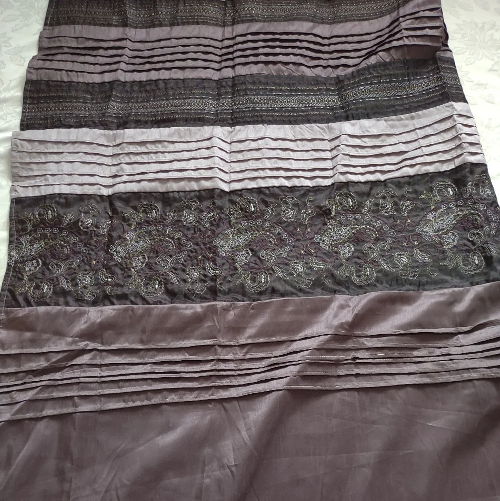 Embroidered satin fabric shower curtain purple eggplant